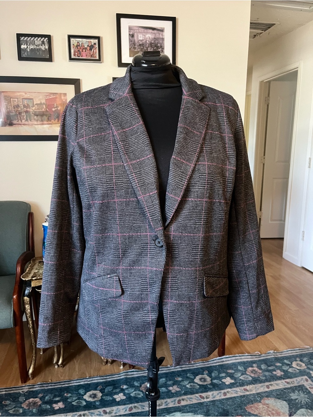 torrid Gray Plaid Blazer with Pink Windowpane